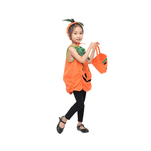2023 Disfraz de Halloween para NiñAs, Disfraz de Calabaza, Conjunto de Ropa para NiñOs con Diadema, Bolsa de Calabaza