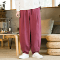 thumbnail image 3 of Pantalones de tai chi de estilo chino para hombres, pantalones de práctica de artes marciales de primavera y otoño, pantalones anchos de pierna, holgados, de algodón y lino, largos, 3 of 5