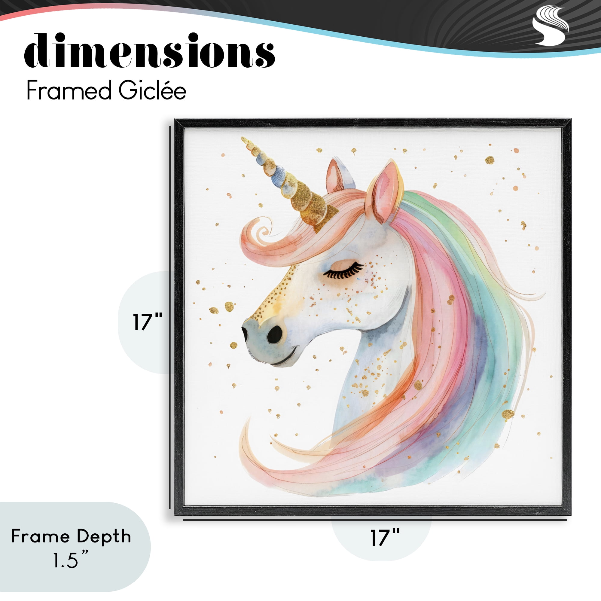 Stupell Industries Gold Speckled Pastel Unicorn Black Framed Giclee Art, design by Creative Studio