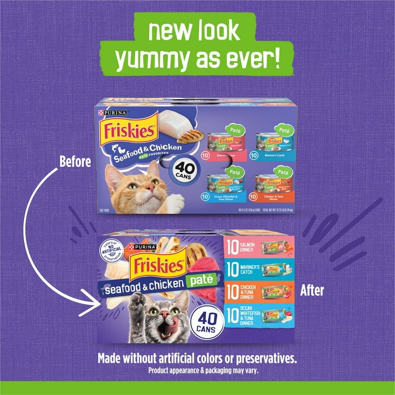 Purina Friskies Pate Soft Seafood and Chicken Variety Pack Wet Cat Food 5.5 oz Cans 40 Pack