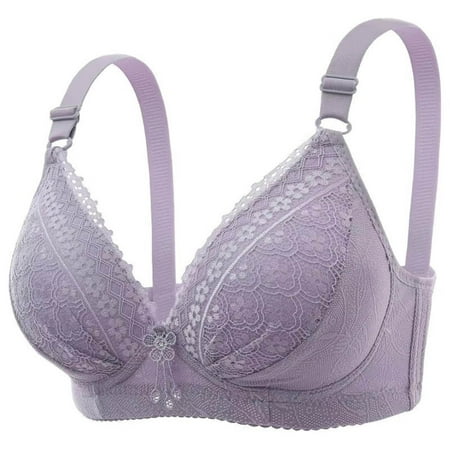 Wireless Bras Plus Size  Xunlbb Women s Non-steel Lace Stitching Comfortable And Breathable Gathered Adjustable Bra Underwear(Purple 42)