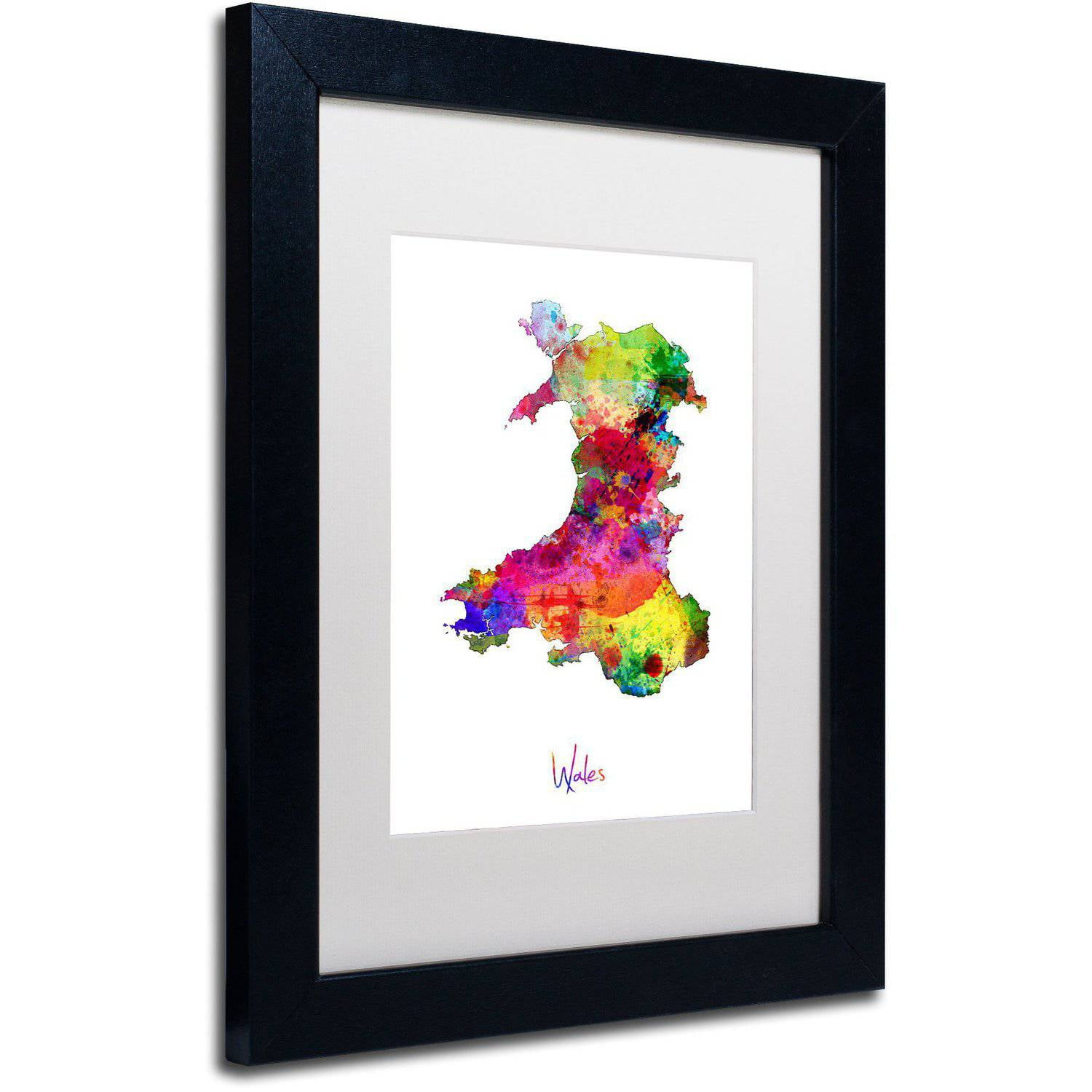 Trademark Fine Art "Wales Watercolor Map" Canvas Art by Michael Tompsett White Matte, Black Frame
