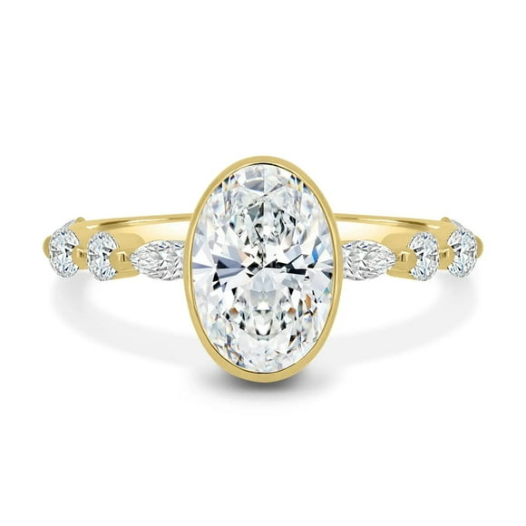 3.50 Carat Elongated Oval Cut Lab-Grown Diamond Moissanite Engagement Ring, Gold Bezel Wedding Ring, Unique Anniversary Gift Size- (5 - 13) Available