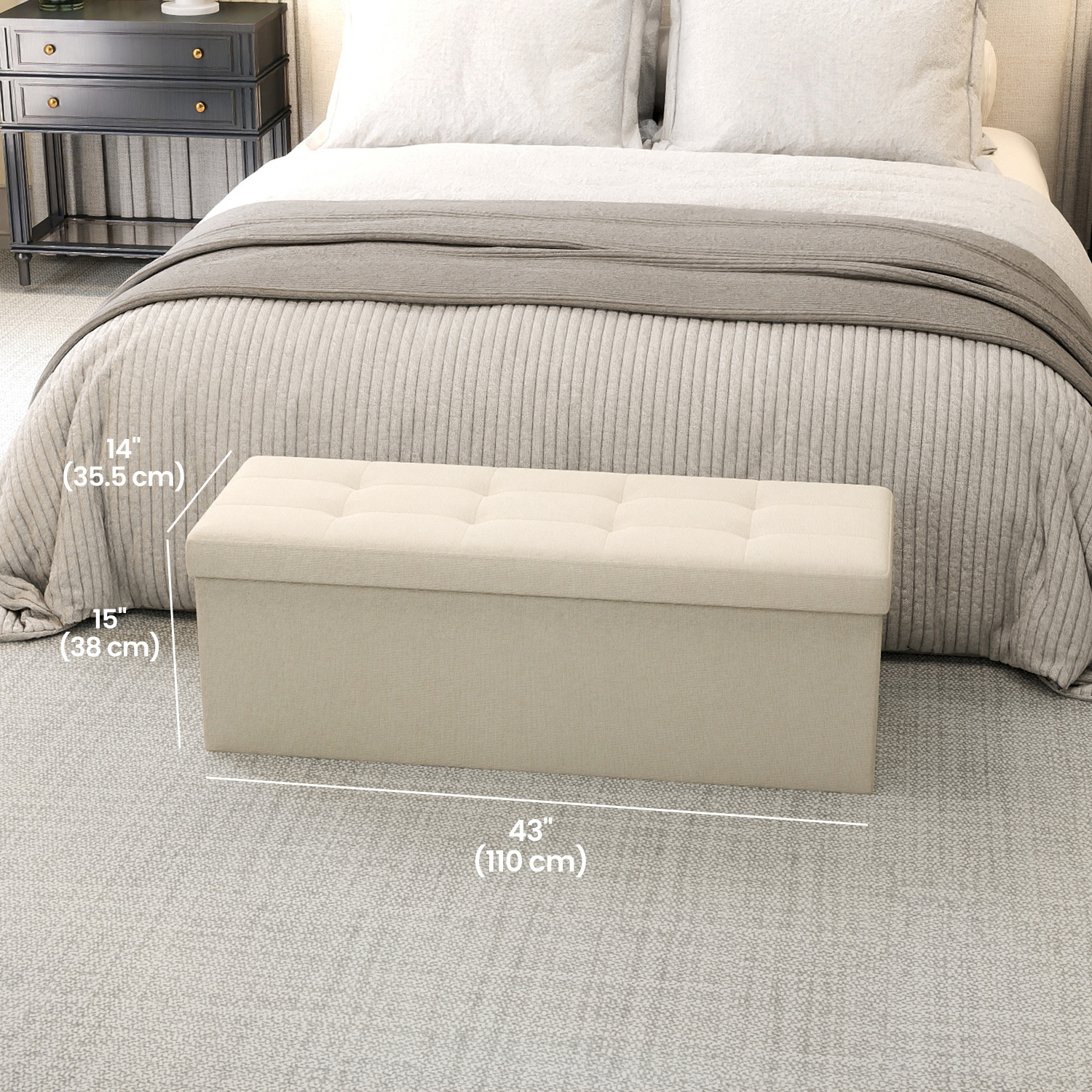 Ledrem 43" Folding Storage Ottoman Bench, Off-White photo 5