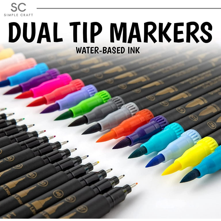Simple Craft 36 Colored Dual Tip Brush Pens - Dual Fine Tip Brush Pens  Markers for Journaling 
