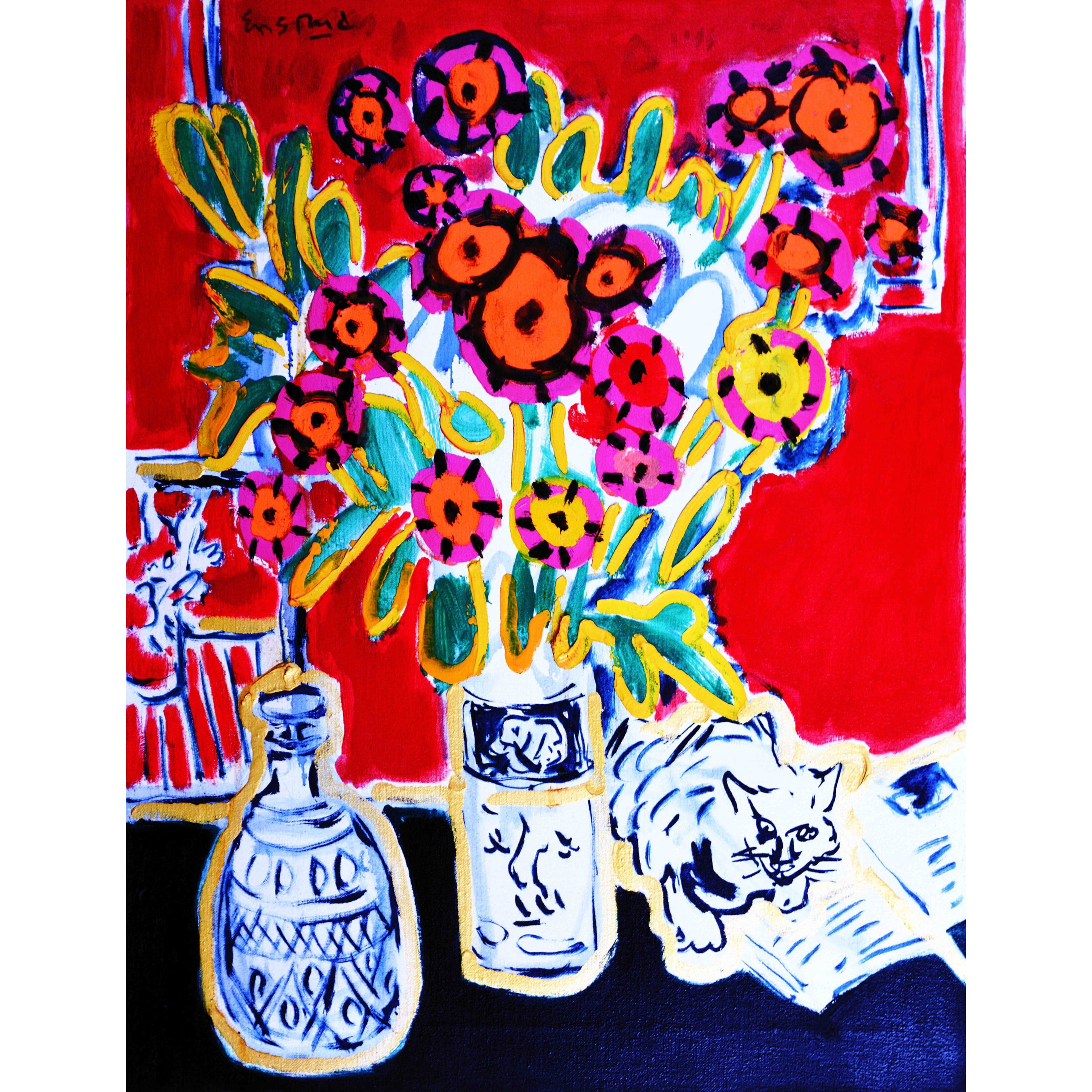Marmont Hill "Happy Cat" by Wayne Ensrud Painting Print on Canvas