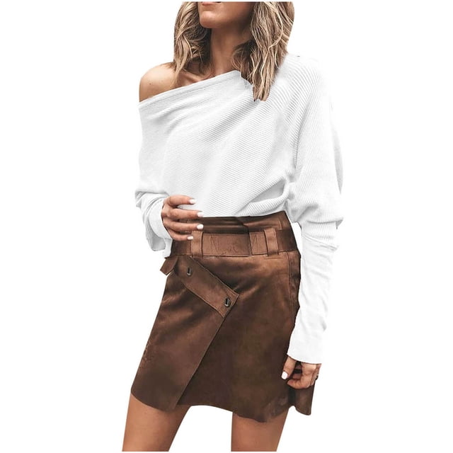 Blusa informal con cuello sesgado y manga de murciélago de Color liso para mujer a la moda Fridja FKASFK1371