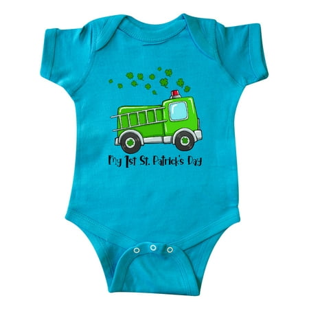 

Inktastic My 1st St. Patrick s Day Green Fire Truck with Clovers Gift Baby Boy or Baby Girl Bodysuit