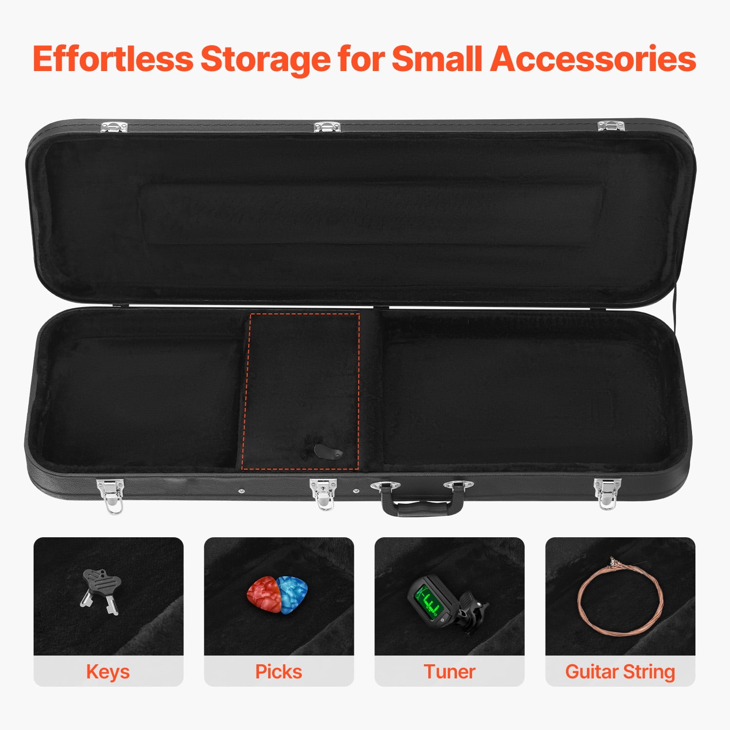 KFFKFF Electric Guitar Hard Case, 43.11 in Rectangular Design, Includes Lock, Latch Keys, Handle, Soft Lining, and Water-Resistant Shell, Suitable for 39 in Electric Guitars, Black