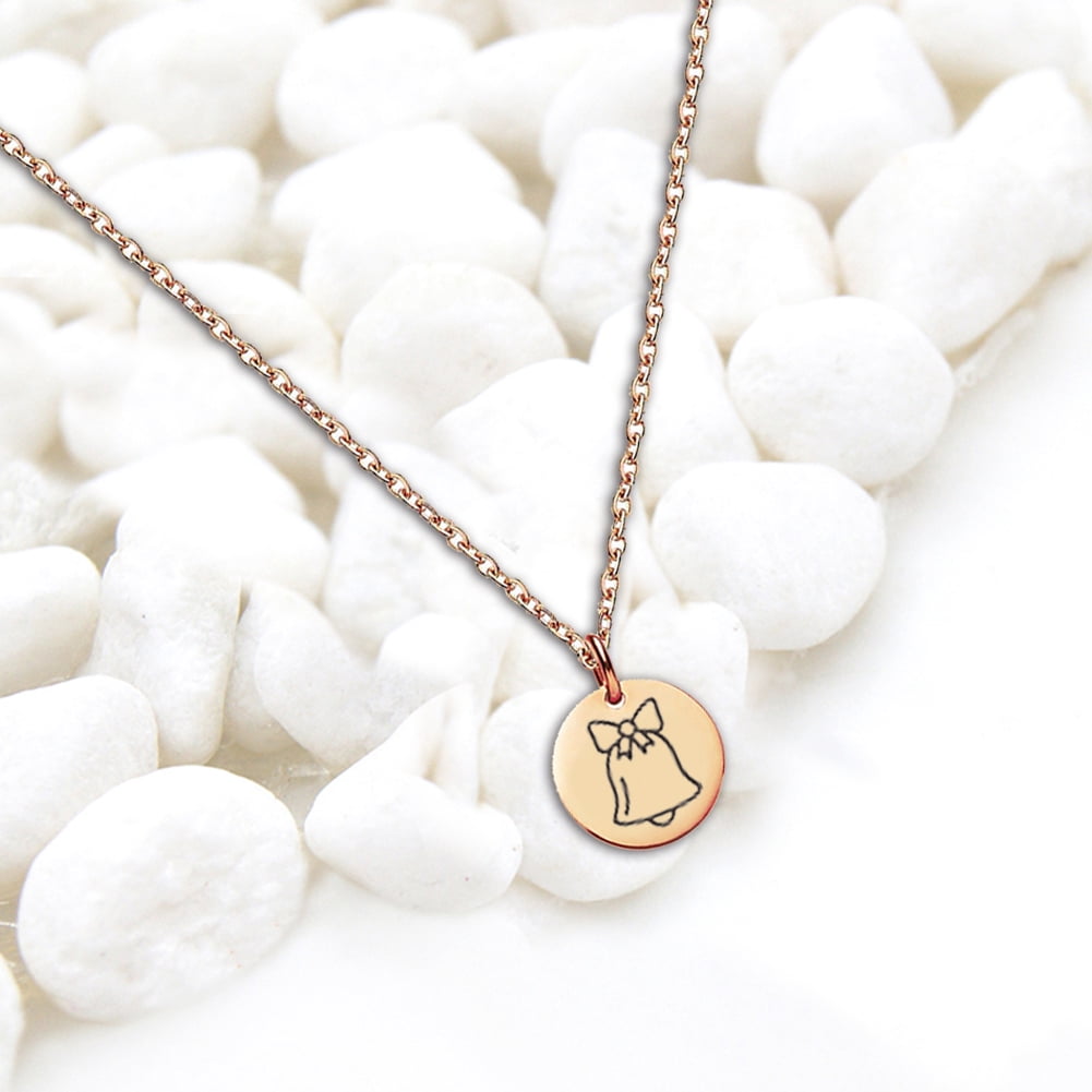 Anavia Round Christmas Bell Stainless Steel Rose Gold Disc 10mm Pendant Jewelry with Gift Box