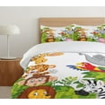 thumbnail image 6 of Ambesonne Cartoon Duvet Cover Set, Style Zoo Animals Savannah Jungle Mascots Tropical Forest Wildlife Pattern, Decorative 2 Piece Bedding Set with 1 Pillow Sham, Twin Size, Green White Twin Green White, 6 of 7