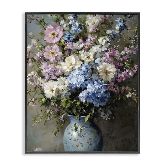 Stupell Industries Traditional Cool Tone Bouquet Floral Painting Black Framed Art Print Wall Art, 11 x 14