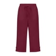 thumbnail image 6 of Nestiefly Cotton Linen Capri Pants for Women Loose Fit Straight Leg Drawstring Elastic Waist Cropped Pant Casual Summer Clothes 2026 Wine M, 6 of 7