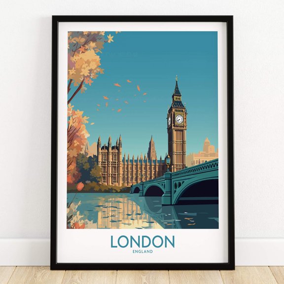 London Big Ben Wall Art Travel Print Home Dcor Poster Gift Digital Illustration Artwork