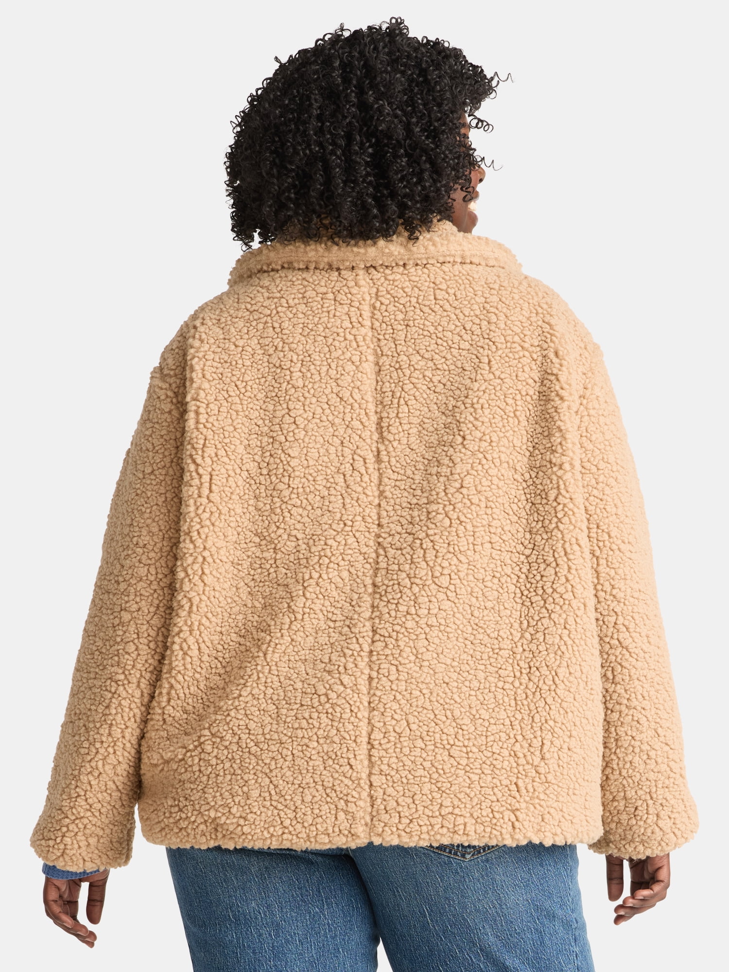 Time and Tru Women's and Women's Plus Teddy Double Breasted Jacket, Sizes XS-3X