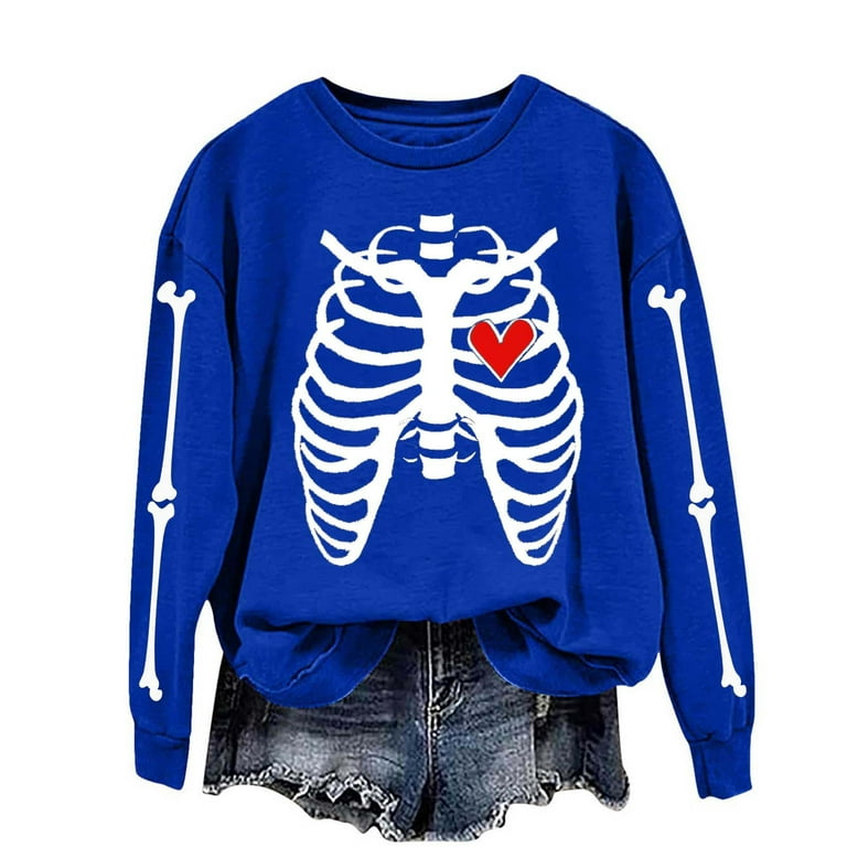 トップス SKELETON PATCHED CREW SWEAT Neewe Women's Halloween Skeleton Printed Casual Crew Neck