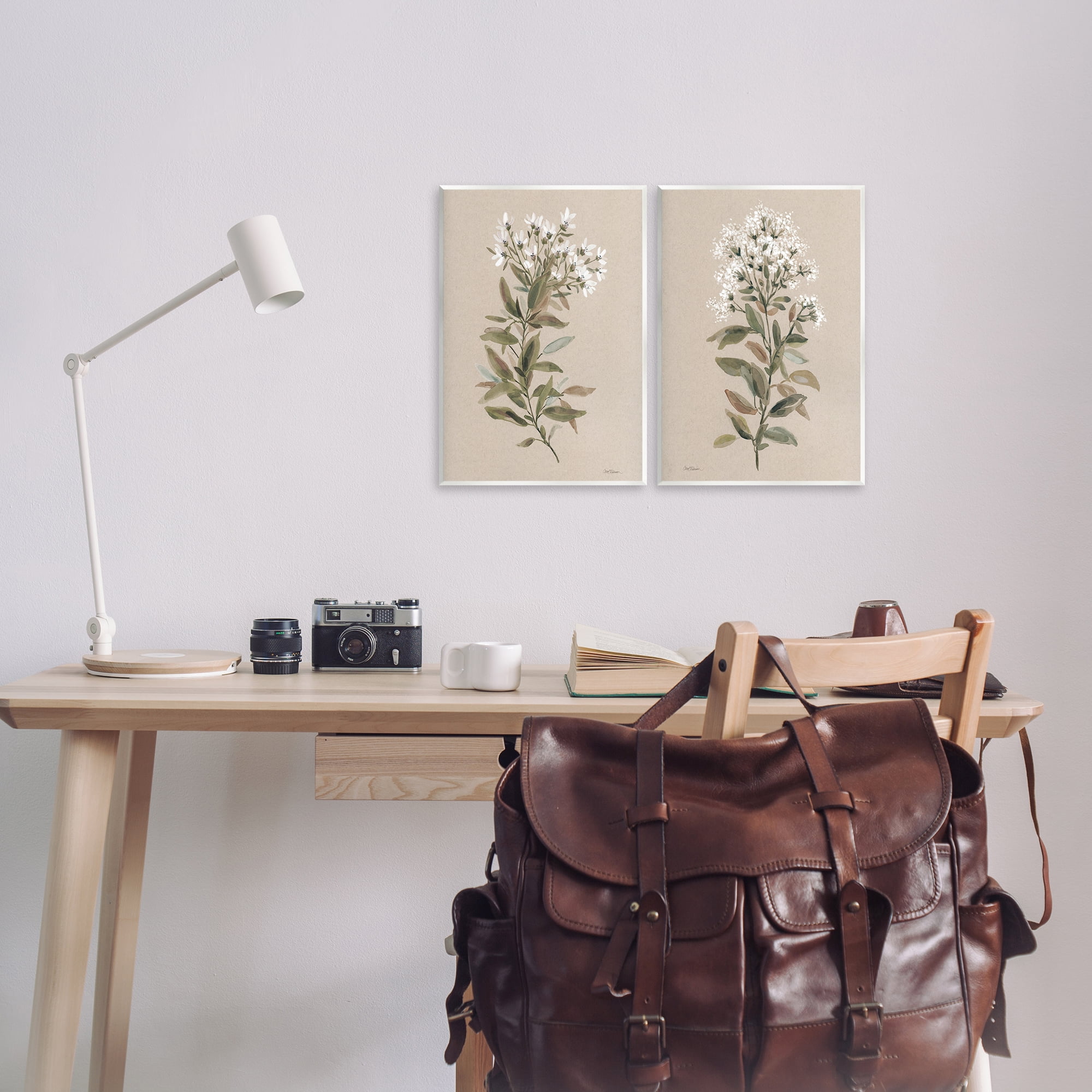 Stupell Industries Lovely White Floral Stem Plants & Flowers Painting Unframed Art Print Wall Art, 11 x 14, Set of 2
