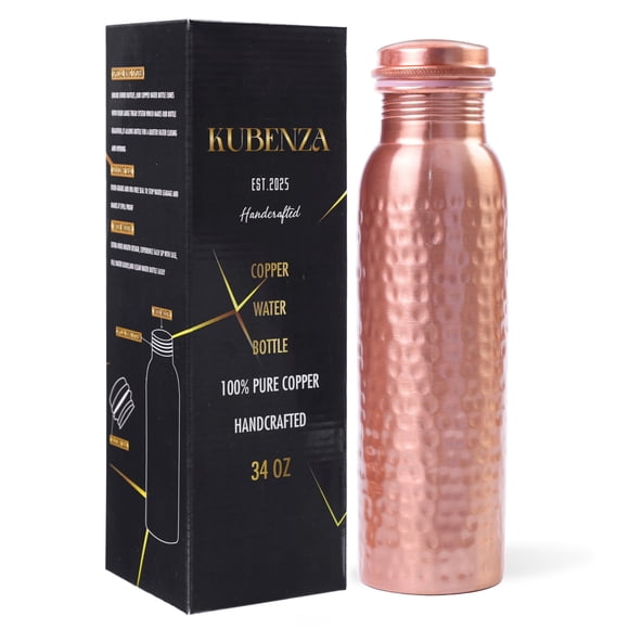 Botella de agua de cobre KUBENZA de 1 L, hecha a mano, a prueba de fugas