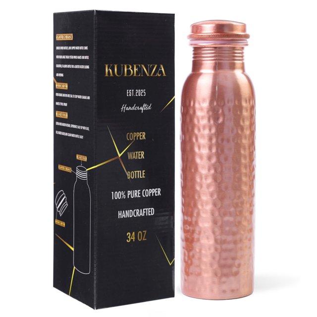 Botella de agua de cobre KUBENZA de 1 L, hecha a mano, a prueba de fugas
