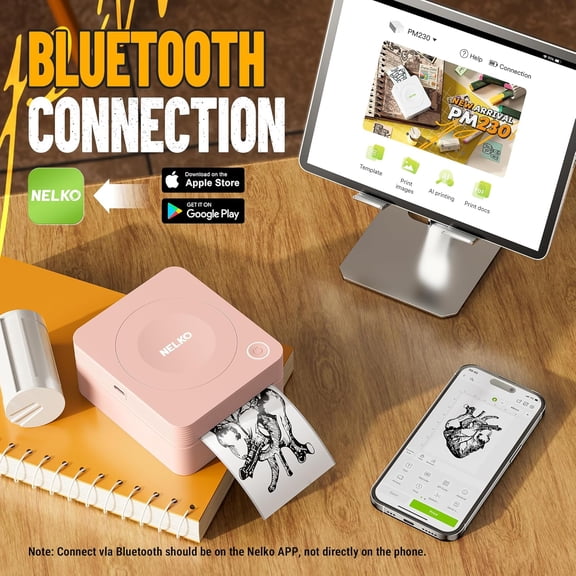 SHILIU-Sticker Printer, PM230 Mini Portabel Sticker Maker with 1 Roll of Paper, Print Pods Mini Printer with Multiple Templates for Phone & Tablet, Pink