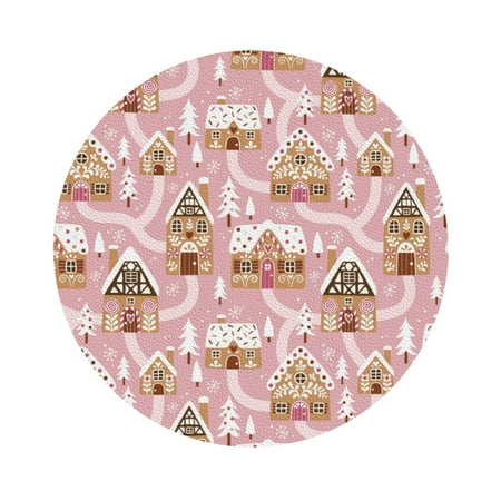 

Salouo Gingerbread Houses Pink Wonderland Print Round Coaster Drink Coasters Leather Bar Beer Beverage Coasters for Drinks Set of 4 for Tabletop Protection Coffee Table Decor