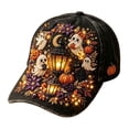 thumbnail image 2 of WHEANG Halloween Hats for Women Men Black Washed Distressed Baseball Cap Vintage Halloween Print Trucker Hat Outdoor Wear Halloween Hat M Gray, 2 of 3