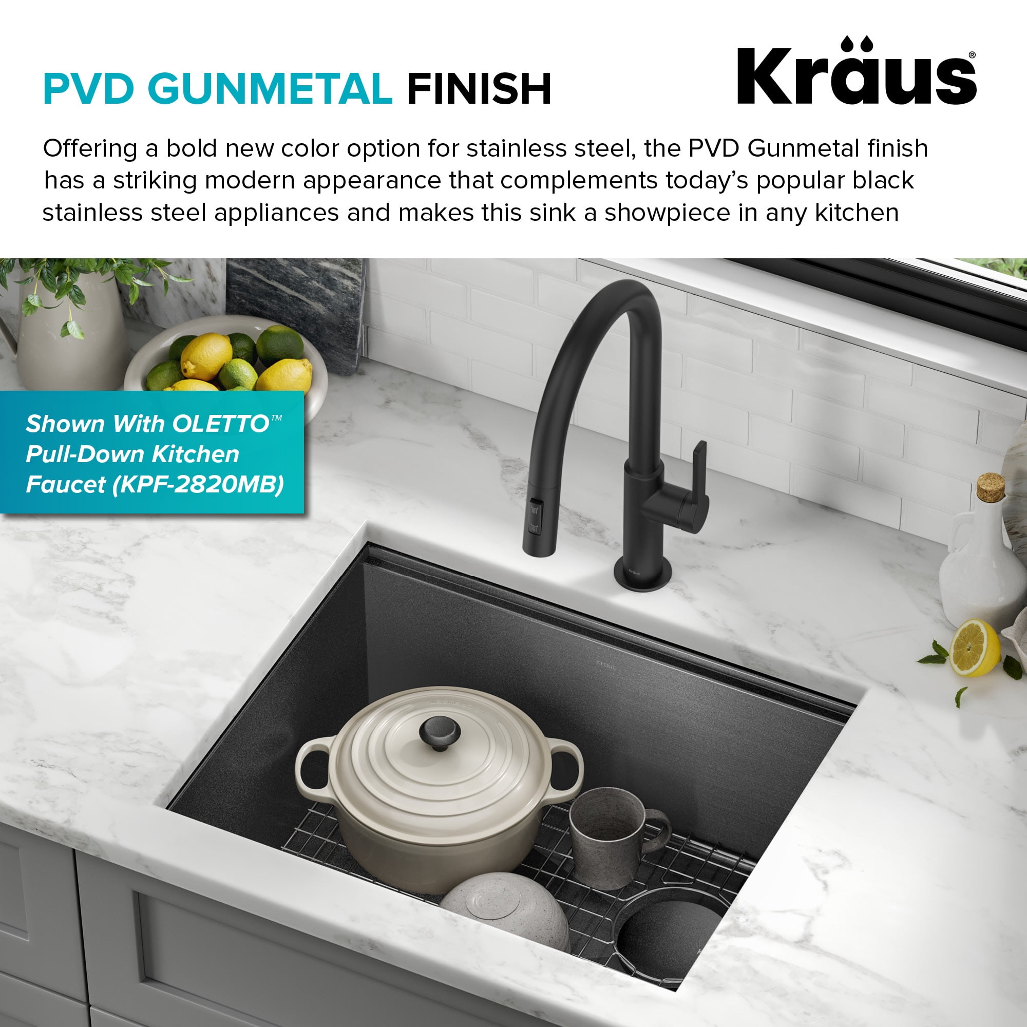 KRAUS Kore 23 Undermount Workstation 16 Gauge Black Stainless Steel Single Bowl Kitchen Sink in PVD Gunmetal Finish with Accessories