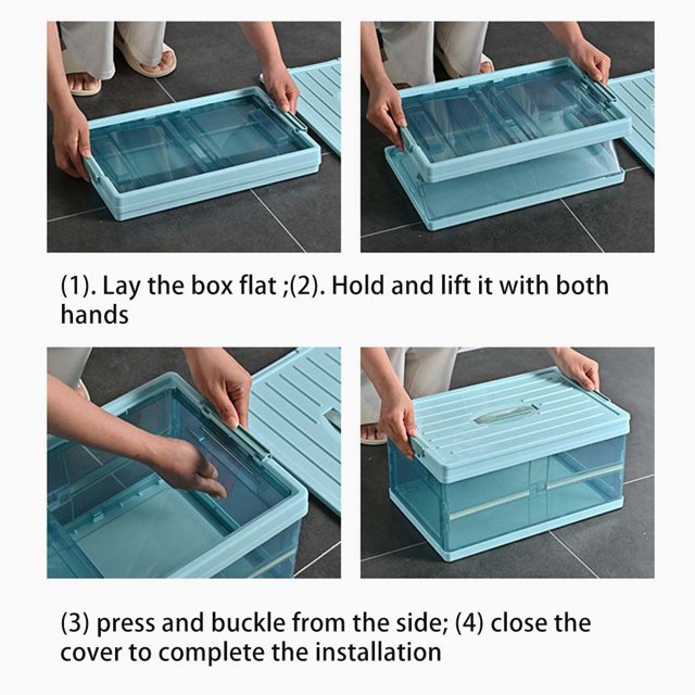 Car Trunk Storage Box Large Capacity Foldable PP Transparent Case Groceries Organizer Tidying Cargo Case Sundries Closet with Lid Handle 55L Pink