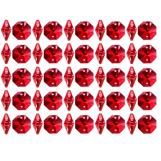 Unique Bargains 50Pcs Red Octagonal Crystal Beads for DIY Light Accessories 14mmx7.8mm