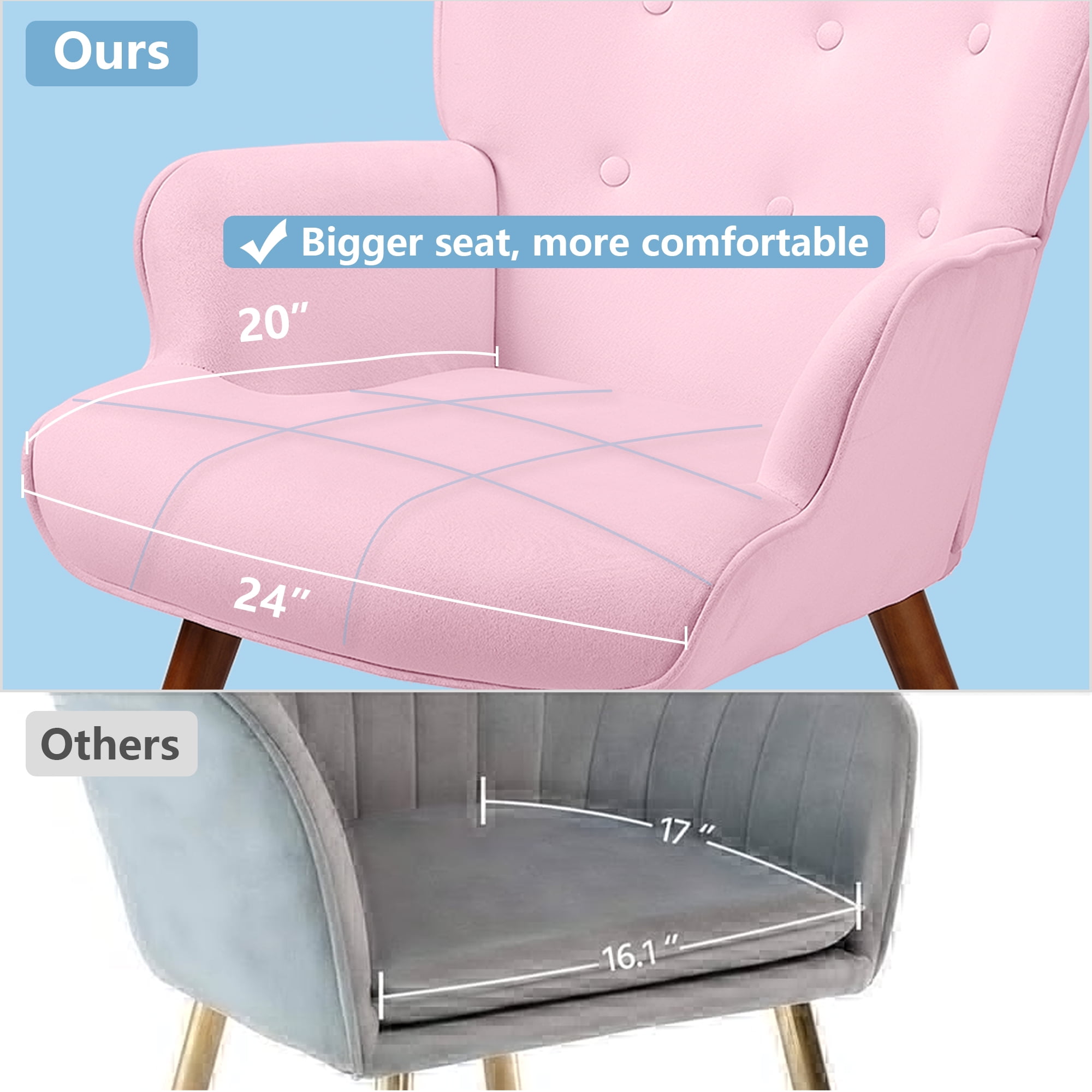 TrumanPick Modern Accent Chair, Velvet High Back Armchair with Solid Legs Sofa Chairs for Living Room Vanity Room, Pink