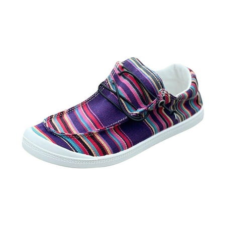 

FITOOM Women s Canvas Shoes Low Top Classic Slip-On Lightweight Comfort Fashion Striped Sneakers for Walking