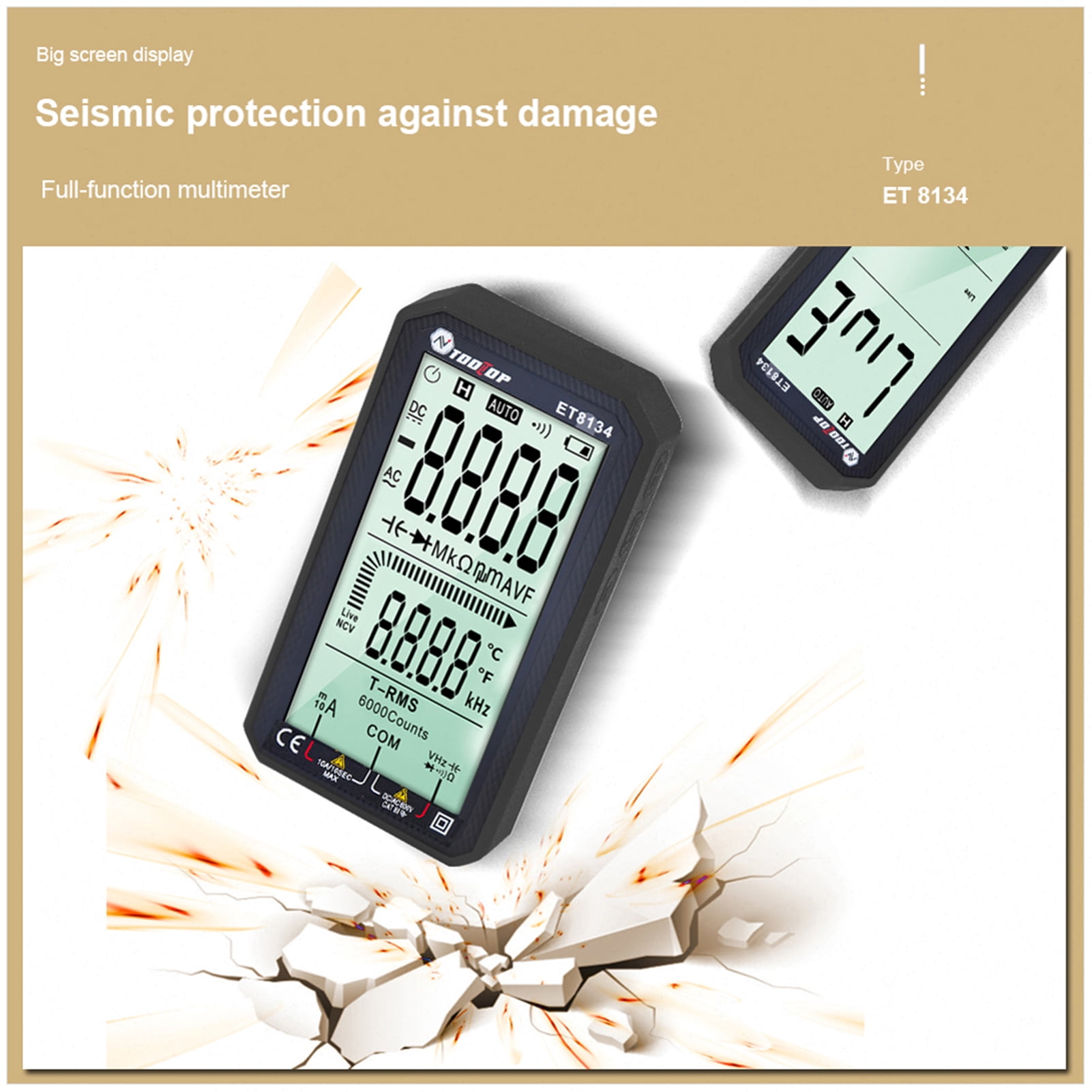 Portable 4.7 Inch LCD Screen 4.7 ET8134 Portable 4.7 Inch LCD Screen Multimeter Direct Current Voltage Current AC Voltage Current Measurement Capacitance Resistance Measuring Multifunction Multimeter