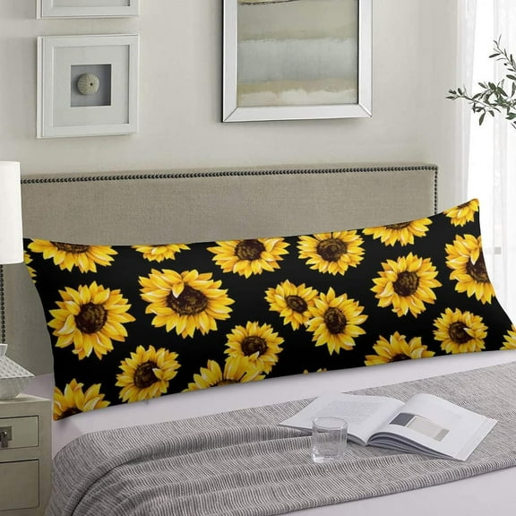 Vintage Microfiber Sunflower Body Pillow Cover, 20"x54", Black
