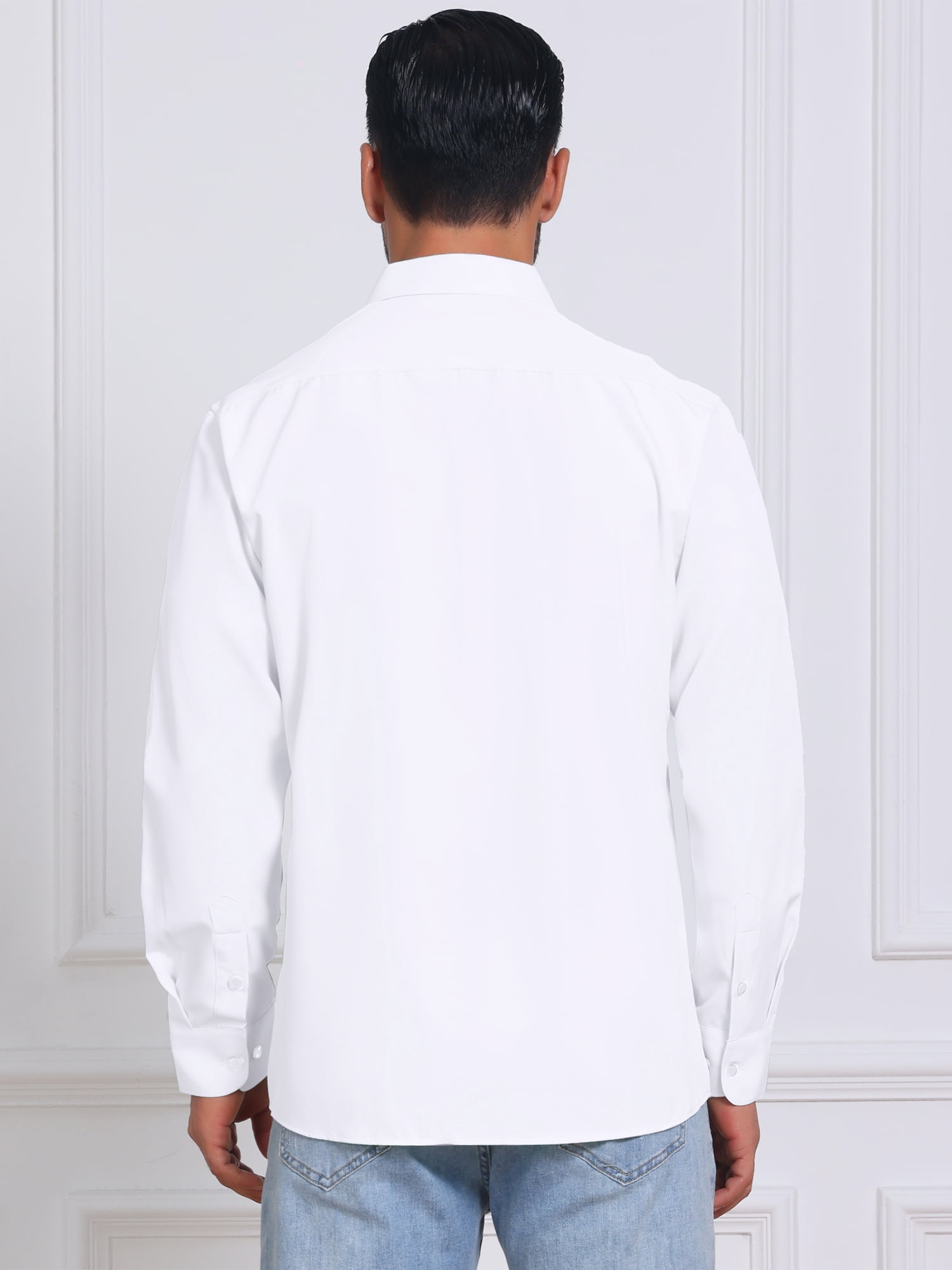 DARING DIVA Men's Solid Color Button Down Long Sleeves Stretch Shirts XL White