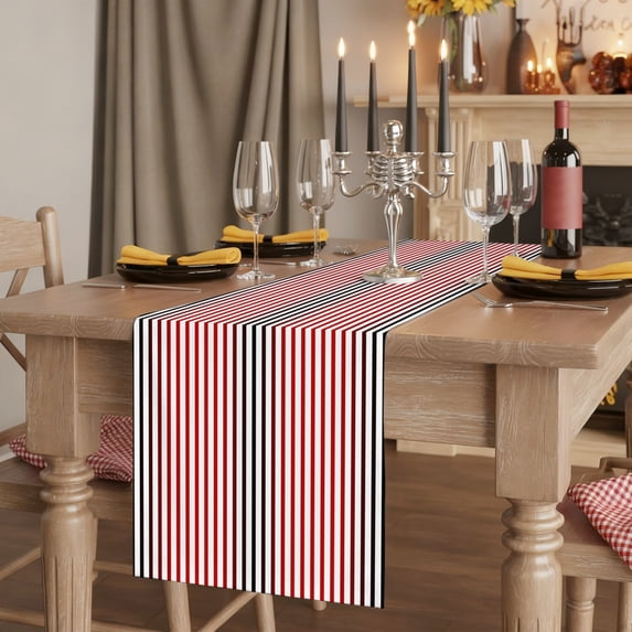 Ombre Red Black Striped Table Runner Farmhouse Modern Stripes Tablerunners 13 x 48 Inch, Table Decorations Tabletop Scarf for Summer Gathering Holiday Farmhouse Kitchen Dining Decor