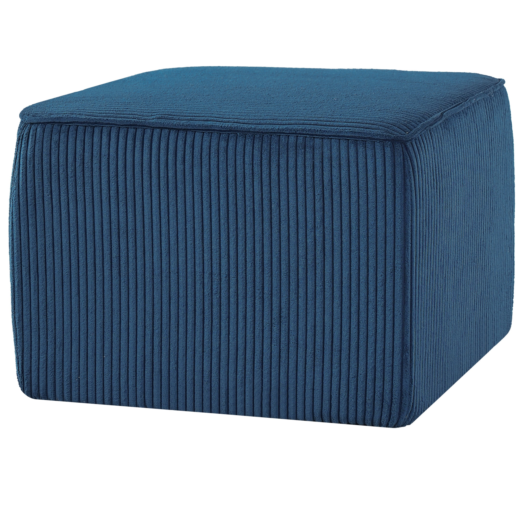 Christopher Knight Home Corduroy Upholstered Square Ottoman, Modular Footrest with Wood Frame, Blue