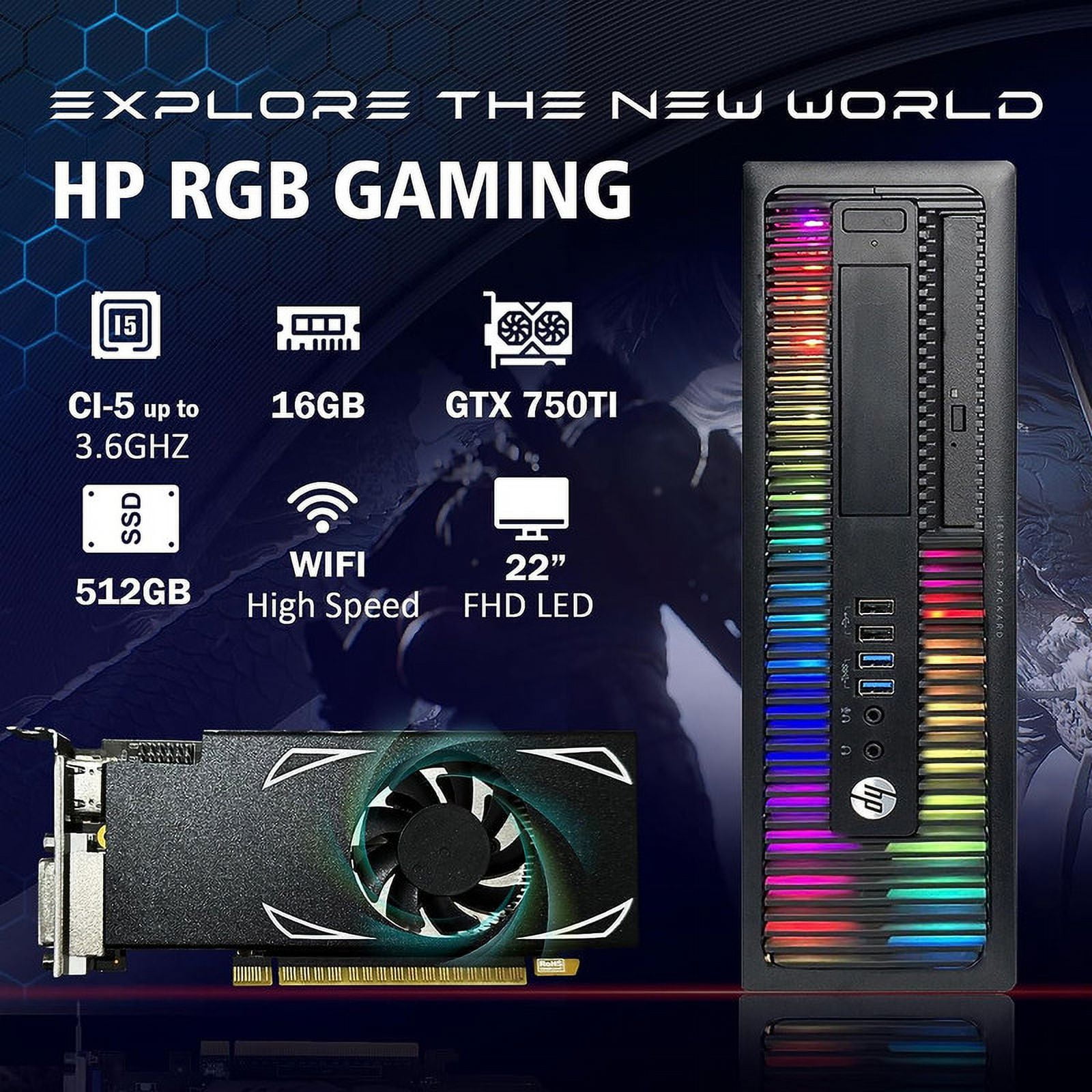 Refurbished Grade A HP RGB Gaming Desktop PC, Intel Quad Core I5