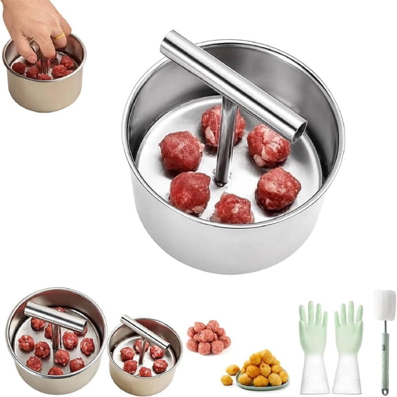 Stainless Steel Meatball Maker Tool, Meatball Press, Manual Push Press Meat Tenderiser Making Mould, Easy Release Meatball Mold Press, Kitchen Gadget for Uniform Meatball Shaping(6 holes)