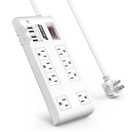 - BESTEK 8-Outlet Surge Protector Power Strip with 4 USB Charging Ports ( QC3.0 ),Multi Plug Outlet Surge Protector Power Strip with 6-Foot Long Flat Plug Extension Cord, 900 Joule(ETL Listed)