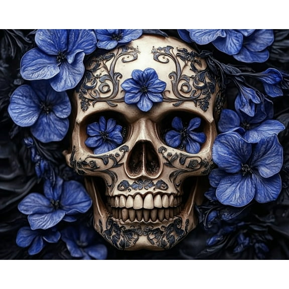 Paint by Numbers for Adults Kids Beginner Blue Flower Skull 1 DIY Acrylic Painting by Numbers Kits with Brushes Acrylic Pigment Home Decoration Gifts 16 x 20 inch