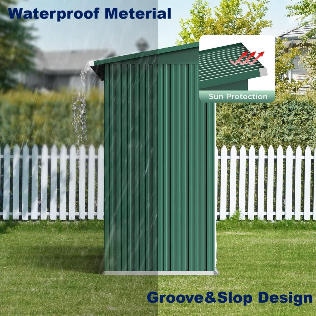 5x3 FT Metal Outdoor Storage Shed with Lockable Door and Sloped Roof – Weather-Resistant Garden Shed for Backyard, Patio, Lawn, Green