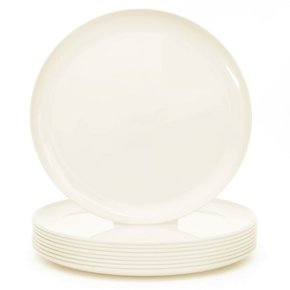 Youngever 10 Inch Plastic Plates, Large Plates, Dinner Plates, Set of 9 (Cream)
