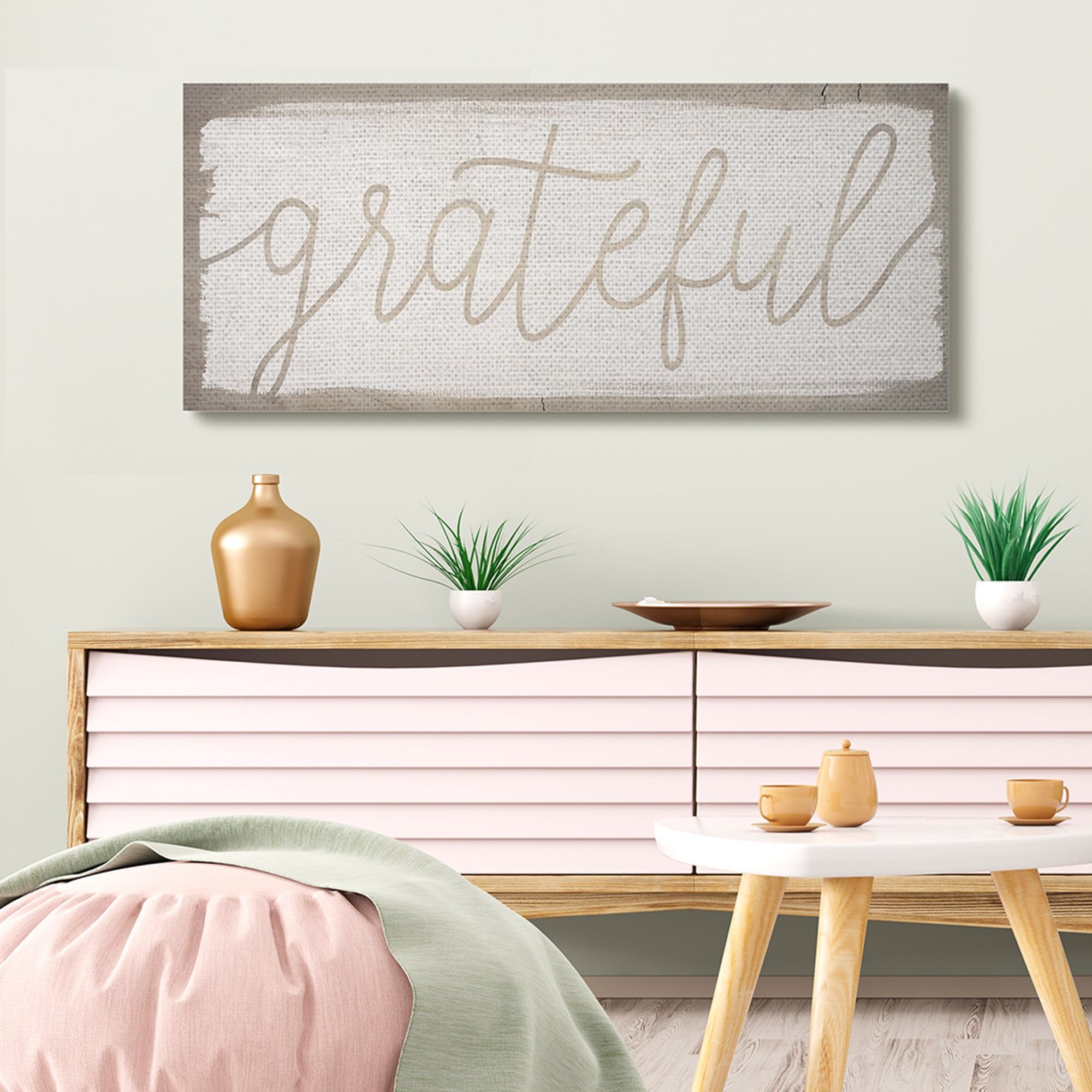 Stupell Industries Whimsical Grateful Phrase Distressed Wood Pattern Typography Painting Gallery Wrapped Canvas Art Print Wall Art, 20 x 48