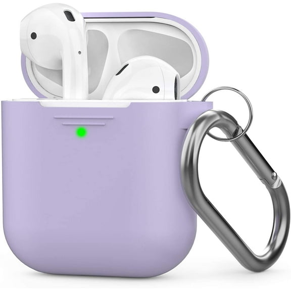 AhaStyle Silicone Case Cover [Front LED Visible] Compatible with AirPods 2 (with Carabiner) (Lavender)