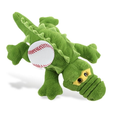 DolliBu Large Green Alligator Stuffed Animal with Baseball Plush - Soft Huggable Alligator Playtime Plush Toy Cute Wild Life Gift Super Soft Plush Doll Animal Toy for Kids and Adults - 17 Inch