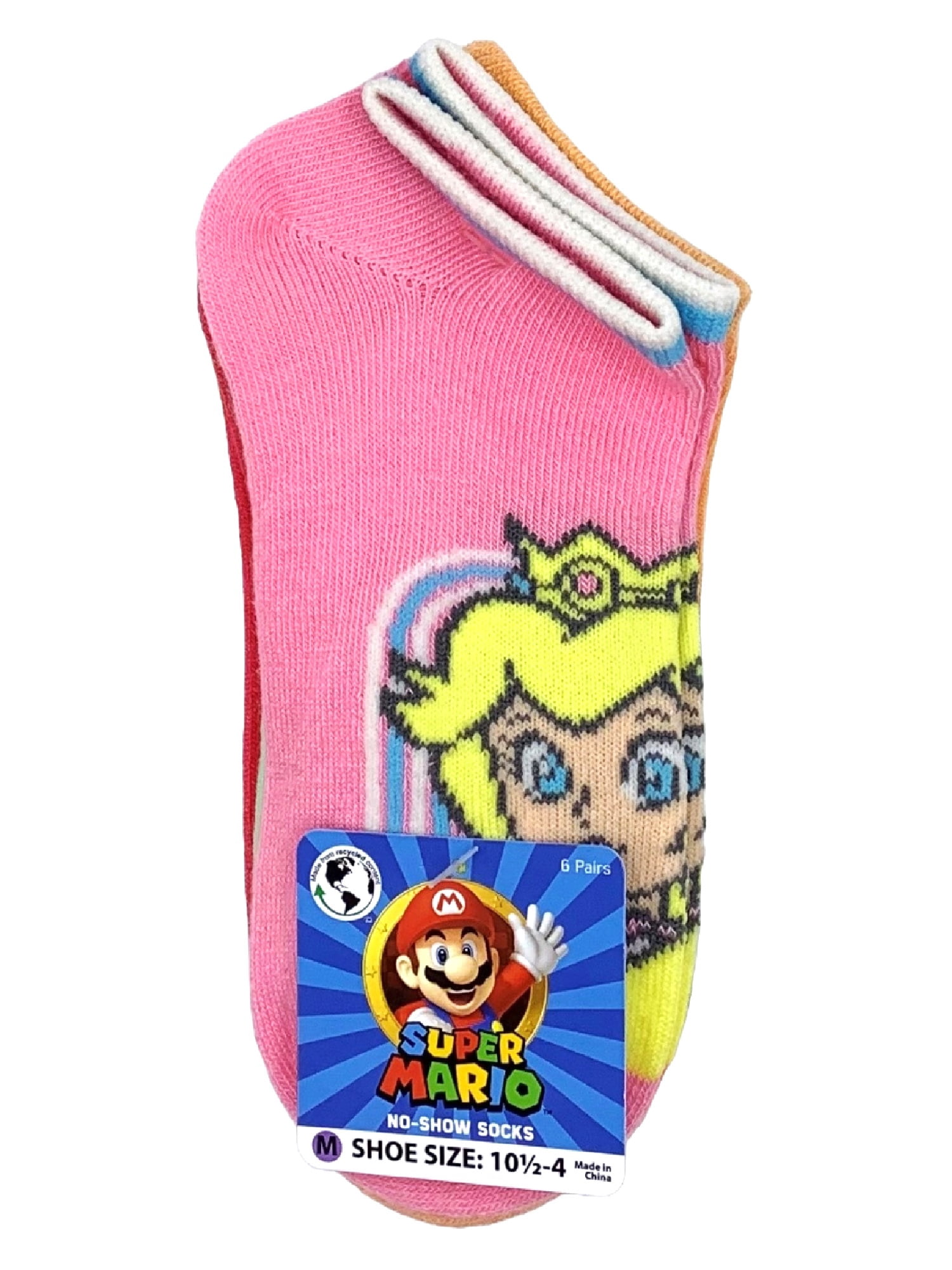 Super Mario, Girls No-Show Socks, 6-Pack, Sizes S-L