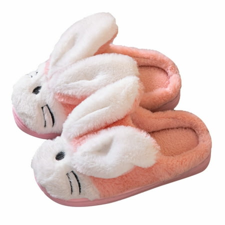 Otqutp Little Kid Soft Bottom Sneakers Kids Children s Boys Girls Cartoon Furry Shoes Indoor Home Warm Cotton Slippers for 4 to 11 Years