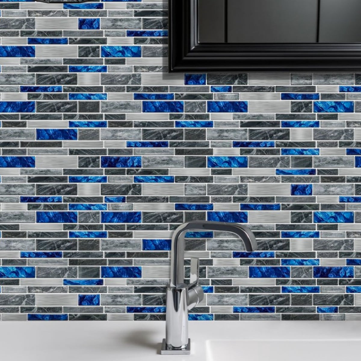 Peel and Stick Backsplash Wall Tiles,Self-Adhesive,Oil Proof,Waterproof, Removable Wall Panels for Kitchen & Bathroom,Modern Design, Easy Install (9.68x4.72 inch,48 Pack)