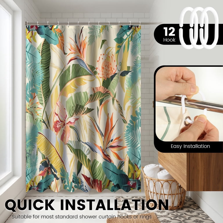 Tropical Leaf Shower Curtain with Palm and Monstera Print photo 7