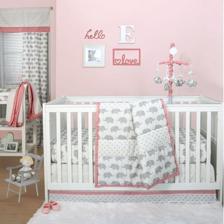 The Peanut Shell 3 Piece Baby Crib Bedding Set Grey Elephant And